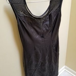 A'GACI Black Bodycon Faux Leather Mesh Dress